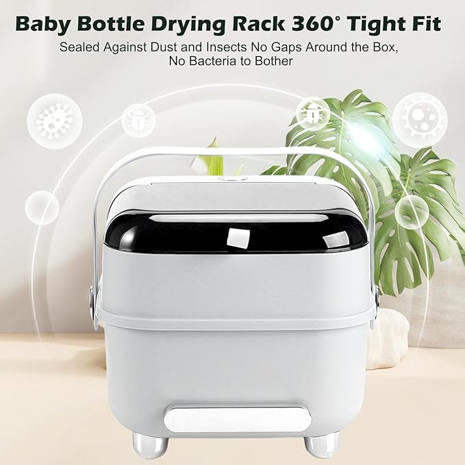 Baby Bottle Organizer for Storage, Large Capacity Baby Bottle Storage with Lid Cover Anti-Dust Protection and Cutlery Storage Drying Rack Bottle Organizer(Light Blue)