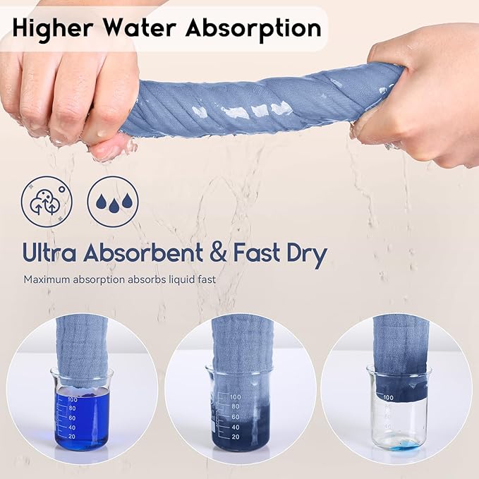 Muslin Baby Washcloths 6 Pack, 100% Cotton Wash Cloths for Babies, Large 12''X12'' Burp Cloths Absorbent and Soft for Newborn Infants Kids Boys Girls - Sapphire Blue