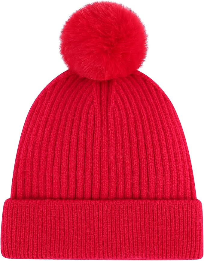 Girls Winter Hat Warm Toddler Beanie with Pom Pom Winter Hats for Baby and Kids