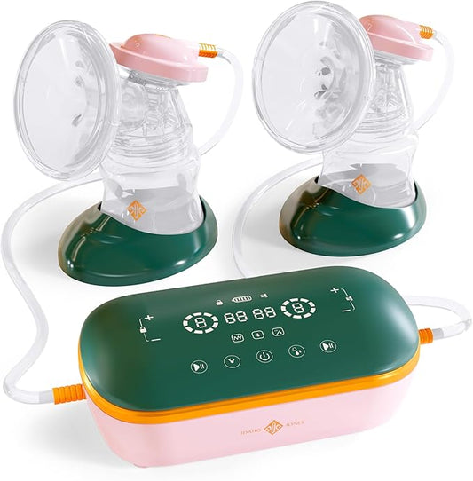 Portable Breast Pump with Dual Motor & Silicone Flanges - Cordless for Travel - Compact Electric Breastmilk Pump - Wall Plug Provided - Double