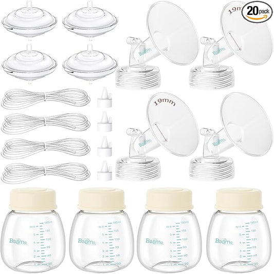 Breast Pump Parts Compatible with Spectra S1/S2/9 Plus, Not Original Accessories, 4 Set Replacements Include 19mm Flanges, Valves, Backflow Protectors (Duckbills Included), Tubings and Bottles