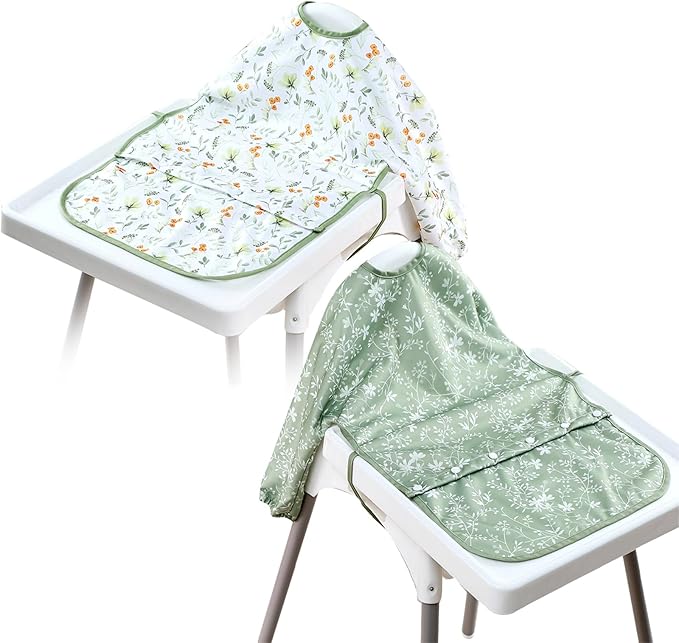 2-Pack Long Sleeve Baby Bib,Coverall Baby Bibs for Eating,Waterproof,Attaches to Highchair&Table,Ages 1 to 3 Years