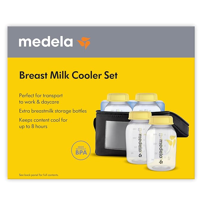 Medela Breast Milk Storage Cooler Bag with Contoured Ice Pack, 4 Bottles and Lids, Convenient Breastmilk Transport