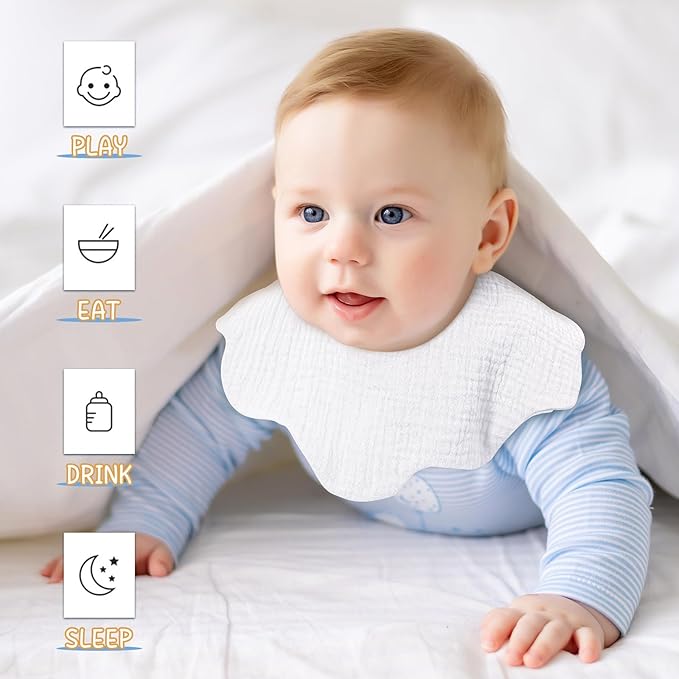 EllieHouse Baby Bibs for Girls Boys 10Pack Muslin Drool Teeth Drooling Teething Bibs Muslin Cotton for Infant Toddler