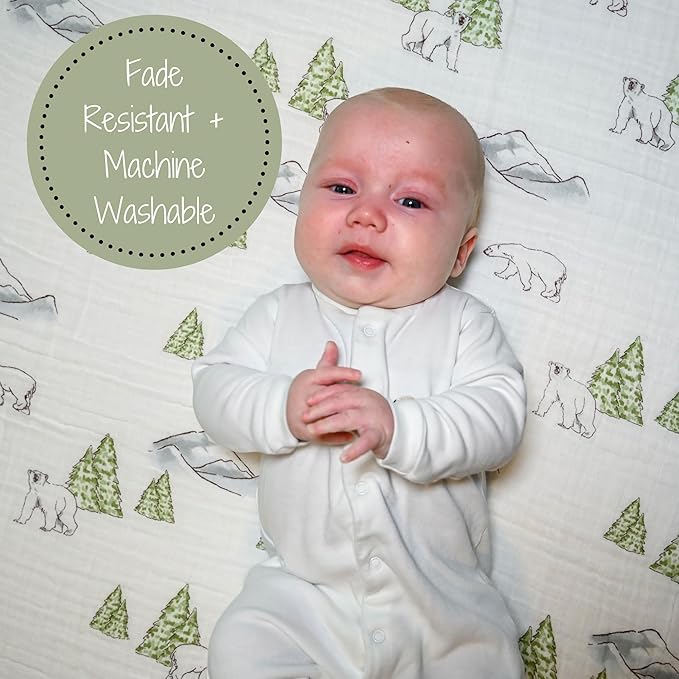 LollyBanks Muslin Swaddle Blankets, 100% Cotton Soft Baby Swaddle Blanket for Boys and Girls, Large 47 x 47 Inches Breathable Baby Receiving Blankets, Baby Essentials, Registry (Polar Bear Theme)