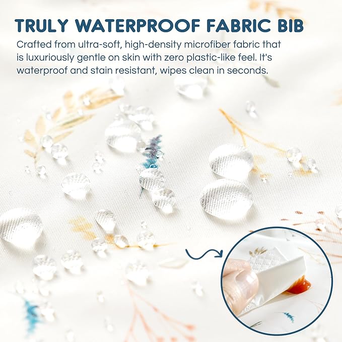 GRSSDER 3-pack Mess Proof Baby Feeding Bibs with Food Catcher Pocket, Soft Lightweight Waterproof Fabric Material with Zero Plastic-like Feel, Adjustable and Easy Clean Toddler Bibs for 6-36 Months