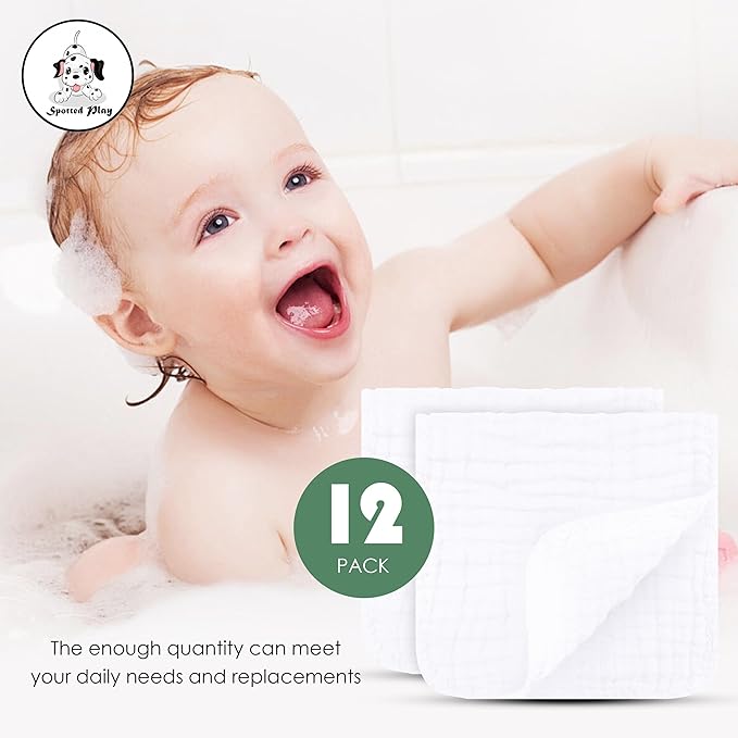 Muslin Burp Cloths 100% Cotton Large 20''x10'' Extra Soft and Absorbent Baby Wash Cloths Spit Up Rags - Baby Burping Cloth for Boys Girls Items(12 Pack White)