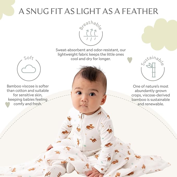 Bamboo Little Soft Baby Footie Pajamas, Baby Clothes, Newborn Sleepers, 95% Viscose and 5% Spandex, 0-24 Months