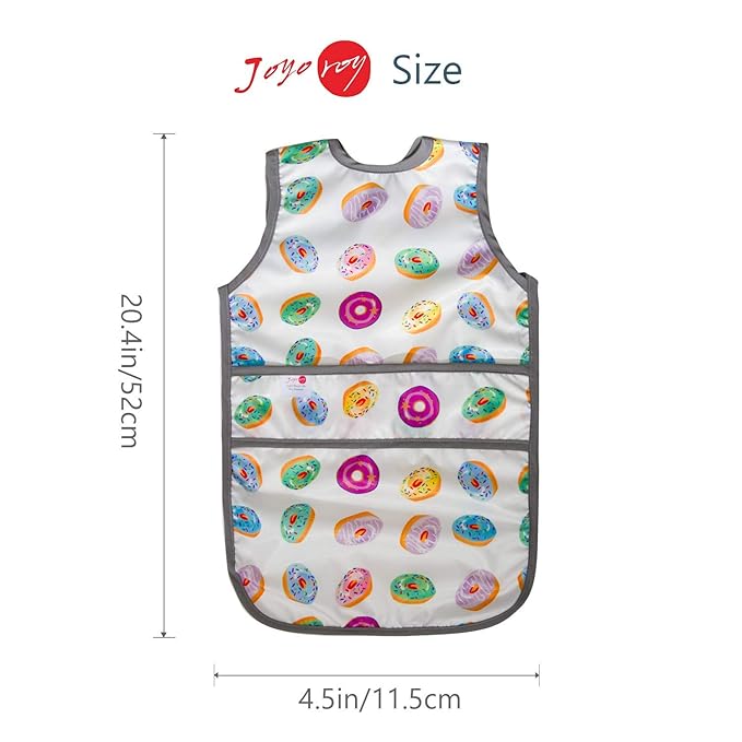 Joyo roy Mess Proof Baby Bibs for Eating Waterproof Toddler Bibs for Boys 2-4 Years Soft Machine Washable Sleeveless Baby Smock Bib Travel Reusable Led Weaning Apron for Feeding Bib with Food Catcher