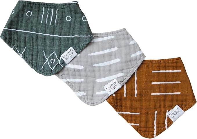Mebie Baby Muslin Cotton Bib, 3 pack, Baby Bib Set for Burp, Spit Up, Drool, Bandana Bibs for Baby Boy or Baby Girl