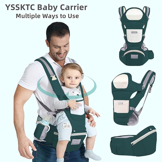 Baby Carrier Ergonomic Infant Carrier with Hip Seat Kangaroo Bag Soft Baby Carrier Newborn to Toddler 7-45lbs Front and Back Baby Holder Carrier for Men/Women Dad Mom
