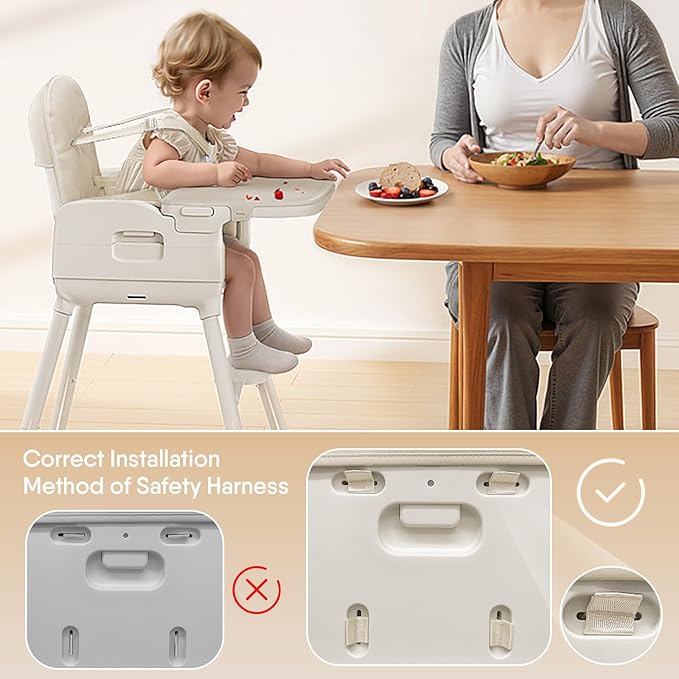 3-in-1 Portable Baby High Chair for Babies and Toddlers, Convertible Easy Clean Infant Foldable Highchair with Adjustable Legs & Dishwasher Safe Tray, Beige