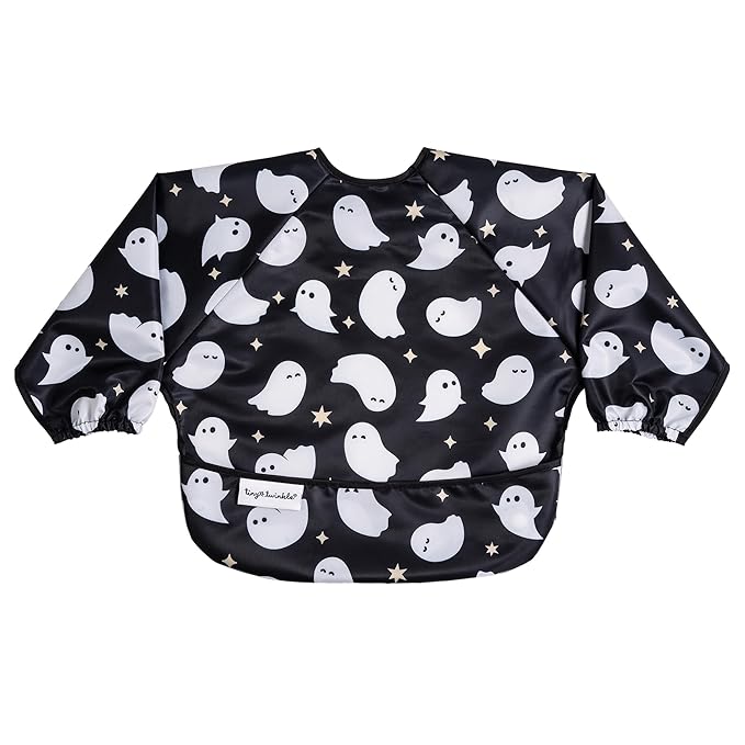 Tiny Twinkle Long Sleeve Bib for Babies & Toddlers – Waterproof Smock Bib for Eating – Machine Washable & Mess-Proof, Baby Feeding Essential & Shower Must-Have(Ghosts, 6–24M)