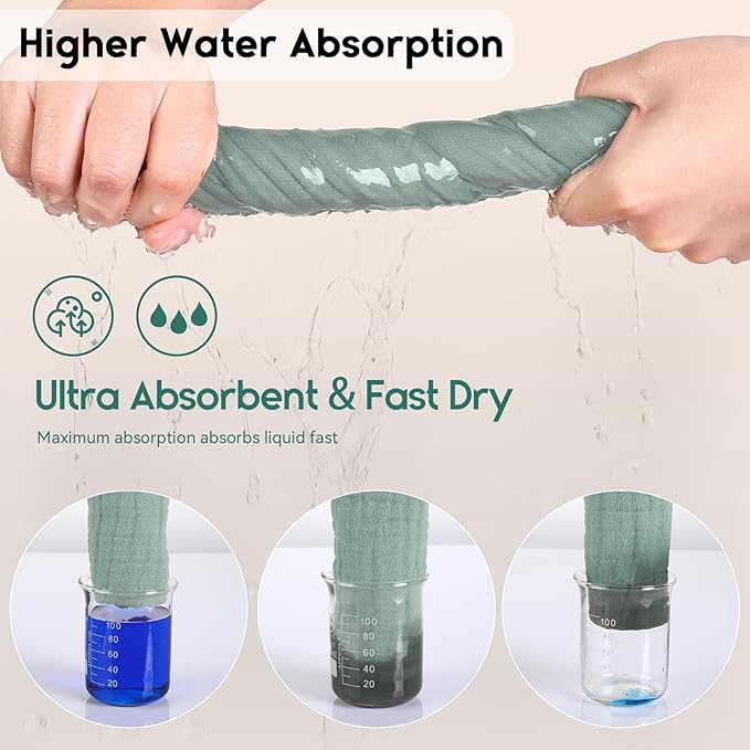 Muslin Baby Washcloths 6 Pack, 100% Cotton Wash Cloths for Babies, Large 12''X12'' Burp Cloths Absorbent and Soft for Newborn Infants Kids Boys Girls - Apricot Green Sapphire Blue