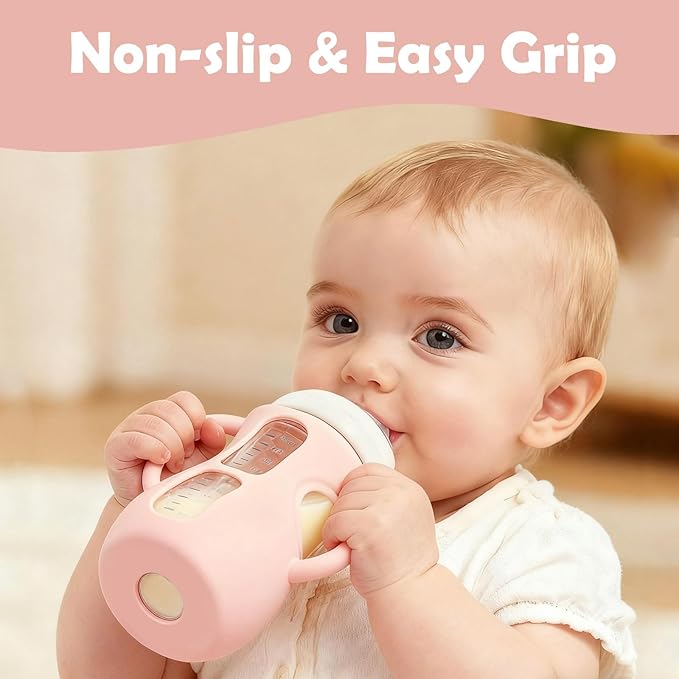 4 Pack Silicone Sleeves for Avent Natural Glass Baby Bottles, Anti Breakage Bottle Holder, Compatible with Philips Avent Glass Natural Baby Bottles (4 Pink, 8 OZ)