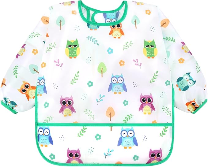 Accmor 5 Pack Long Sleeve Bibs, Baby Smock Waterproof Sleeved Bib Smock for Baby Toddler 6-36 Months