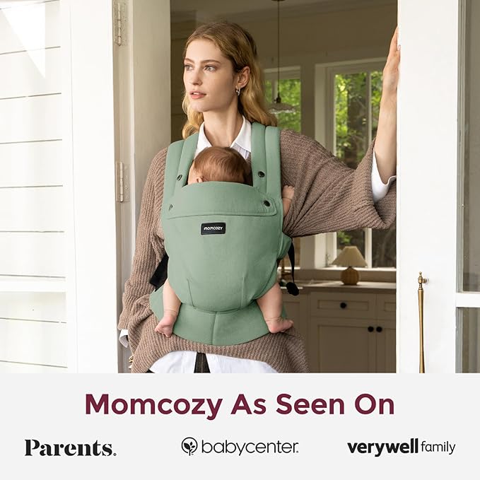 Momcozy Baby Carrier with Natural Cotton Linen, Built to Last, Ergonomic Design, 7-44lbs for Infant and Toddler, Lightweight and Comfortable, Hands-Free for Moms&Dads, Sage Green