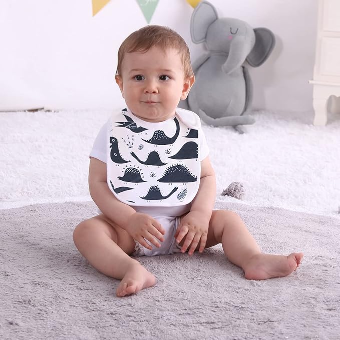 Maiwa 6 Pack Waterproof Cotton Baby Bibs for Girls Boys for Drooling Eating with Snaps