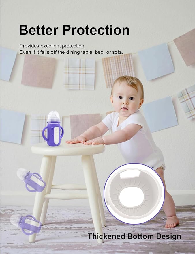 ZCH 4-Pack Silicone Sleeves with Handles for Lansinoh Glass Bottles, BPA-Free Drop-Resistant Baby Bottle Sleeves with Handles, Compatible with Lansinoh Anti-Colic Glass Baby Bottles (5 oz)