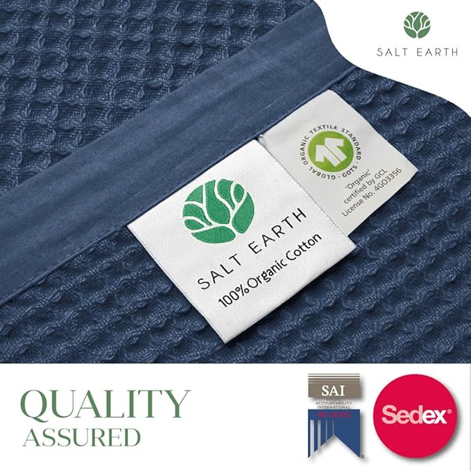 Salt Earth GOTS Certified 100% Organic Cotton Throw Blanket, 60" X 80" Waffle Blankets & Throws for Bed, Throw Blanket for Couch,Modern and Cozy Blanket,All Seasons Waffle Blanket, Soft Blanket(Navy)