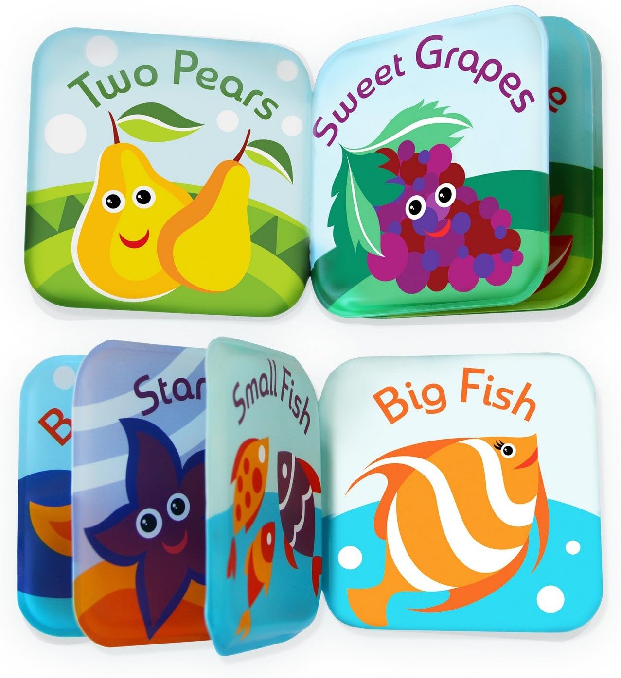Floating Baby Bath Books Set of 4 - Bath Books for Babies, Infants - Waterproof, Mold-Free Bath Toys for Learning & Early Education (Fruit, Ocean, ABC, Numbers Books)
