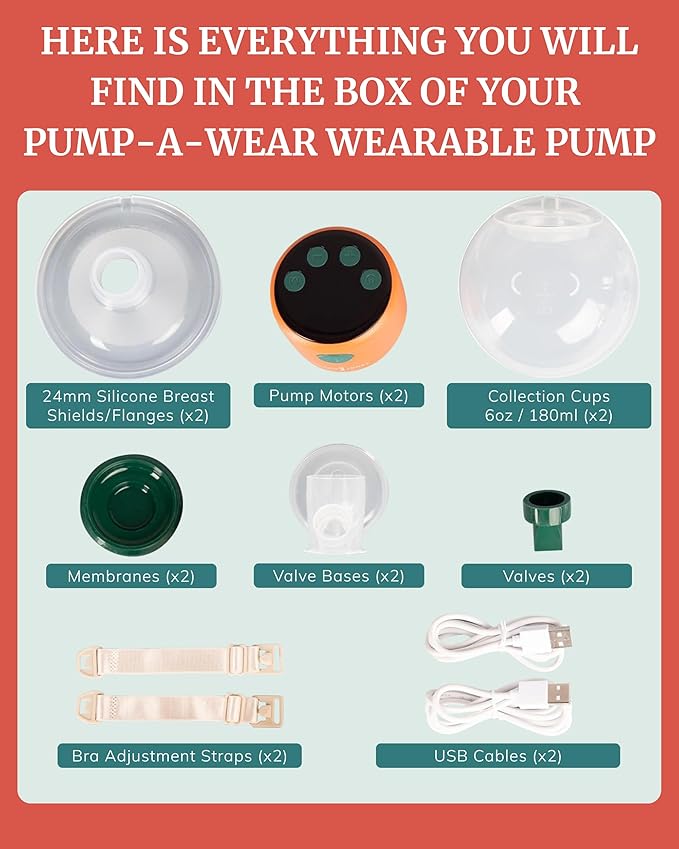 Hands-Free Breast Pump - Wearable, Portable & Wireless - Extractor de Leche Materna Electrico, Saca Leche Manos Libres - Silicone Flange 24mm - Double