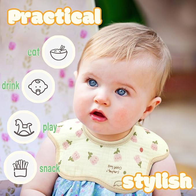 EllieHouse Baby Bibs for Girls Boys 10Pack Muslin Drool Teeth Drooling Teething Bibs Muslin Cotton for Infant Toddler