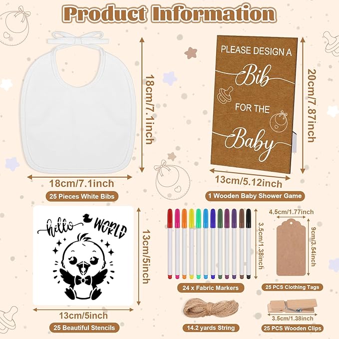 Baby Shower Game Sign Blank Bib DIY Set Newborn Essentials Stuff