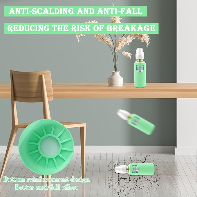 4 Pack Silicone Sleeves for Dr Brown's Glass Baby Bottles, Anti Breakage Baby Bottle Holder, Compatible Dr. Brown's Natural Narrow Glass Baby Bottles 8 oz, BPA Free (White+Blue+Green+Yellow)