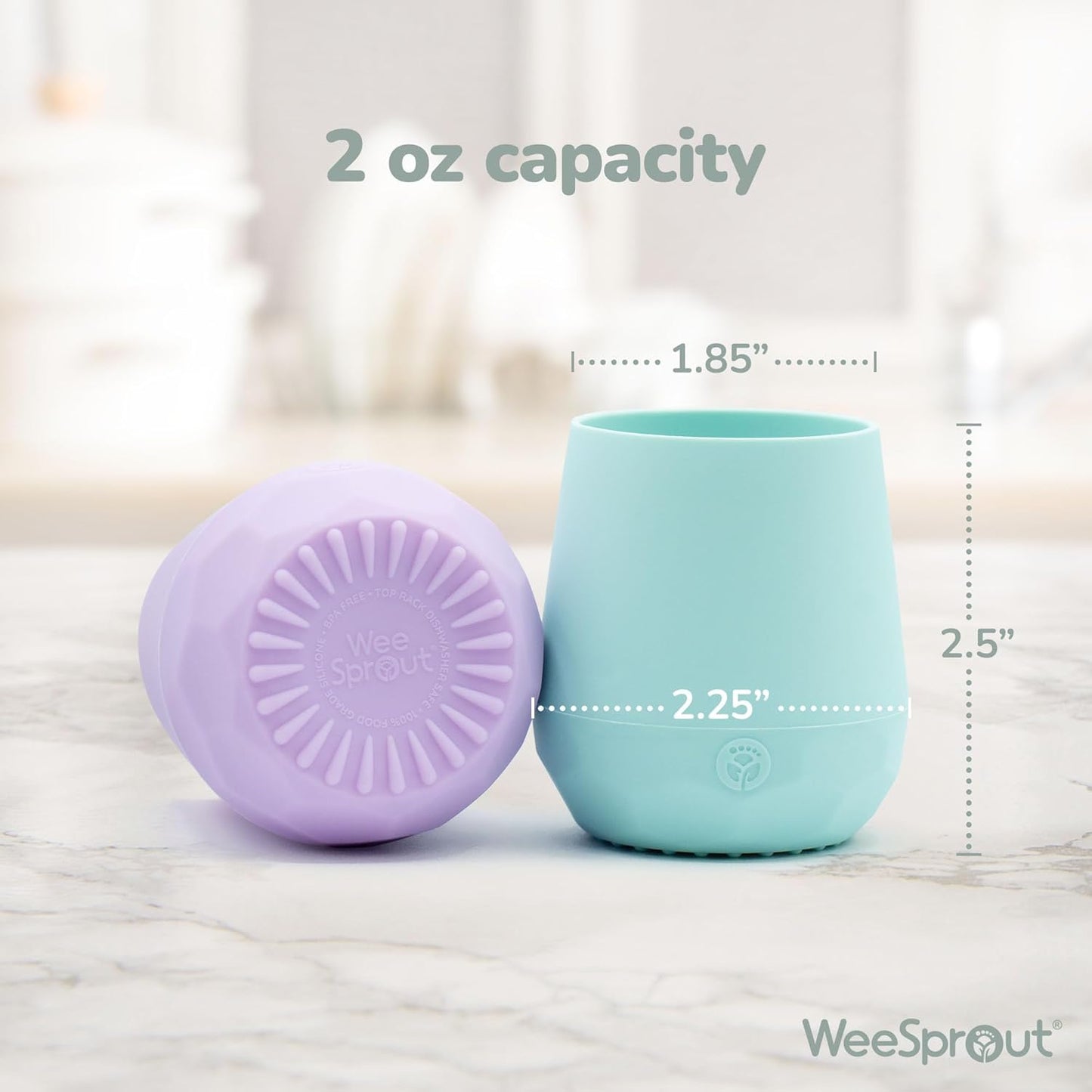 WeeSprout Silicone Baby Training Cups - Set of 2 Soft Silicone Cups - 2 oz Open Cup for Baby 6+ Months - Non-Slip Grip, Weighted Base - Gentle on Gums & Teeth (Pastel Blue & Pastel Coral)