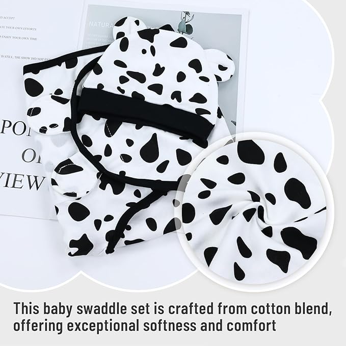 Cinaci 2 Pieces Adjustable Soft Cotton Baby Swaddle Sleep Sacks Hats Newborn Nursery Caps Beanies Bonnets Swaddle Blanket Wraps for Baby Girls Boys Infants Newborns (2PCS S14)