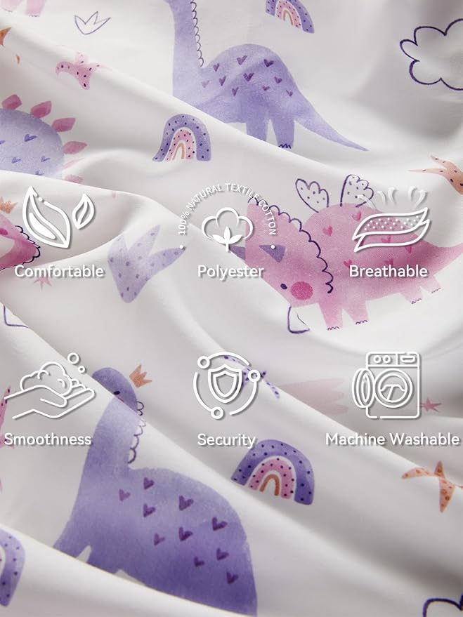 TILLYOU Toddler Pillowcases 13 x 18 Travel Pillow Case 2 Pack, Kids Pillowcases Machine Washable with Envelope Closure, Dinosaur