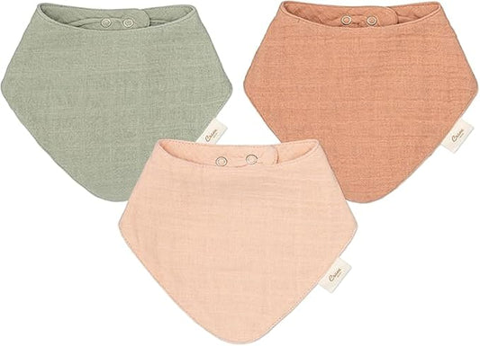 Crane Baby Soft Muslin Baby Bib Set, Adjustable and Absorbent Bandana Style Bibs for Boys and Girls, Rose, 3 Piece, 18.5” x 9”