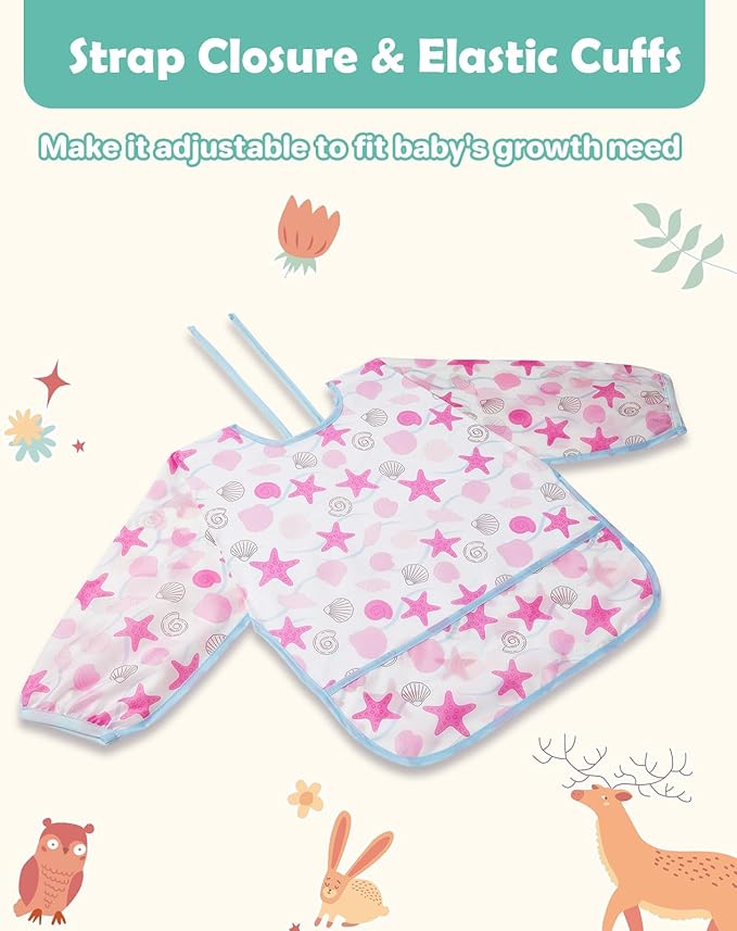 Lictin Long Sleeve Bibs 5 Pack - Baby Bibs, Waterproof Toddler Bibs, Baby Smock for Eating, Baby Bibs for Feeding Teething