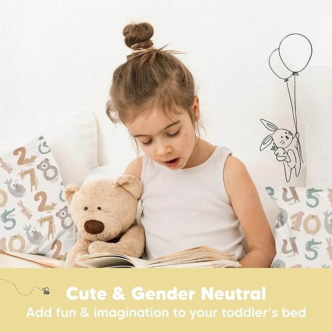 Toddler Pillow with Pillowcase - 13x18 My Little Dreamy Kids Travel Bed Pillows for Sleeping, Organic Cotton Small Pillowcase, Soft & Breathable, Machine Washable, Toddlers 2-5 Years Old (Wild Count)