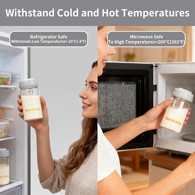 Breast Milk Storage Bottles 180ml 6oz BPA-Free Leak-Proof Baby Bottle for Breastmilk Storage Wide Neck Bottles with Screw Ring Sealing Disk Breastfeeding (Grey, 180ml-6Packs)