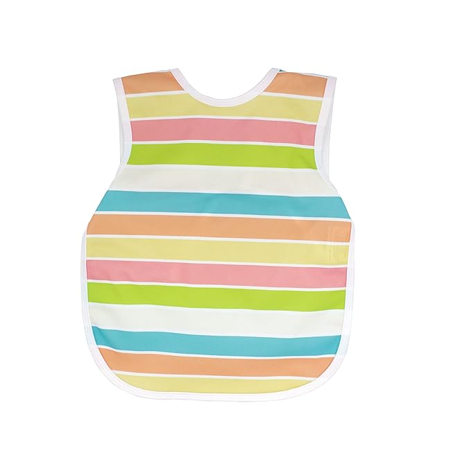 BapronBaby Rainbow Stripes Bapron - No Neck Tie Safer Bib for Baby & Toddler - Soft Waterproof Stain Resistant - Machine Washable - Sz Preschool 3-5yrs
