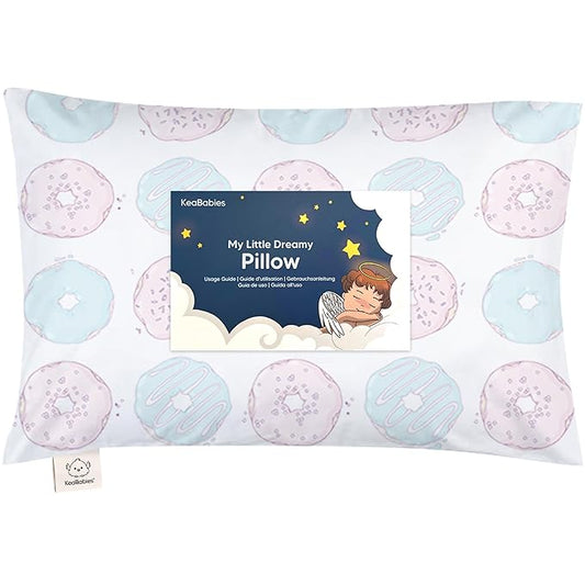 Toddler Pillow with Pillowcase - 13x18 My Little Dreamy Kids Travel Bed Pillows for Sleeping, Organic Cotton Small Pillowcase, Soft & Breathable, Machine Washable, Toddlers 2-5 Years Old (Donuts)