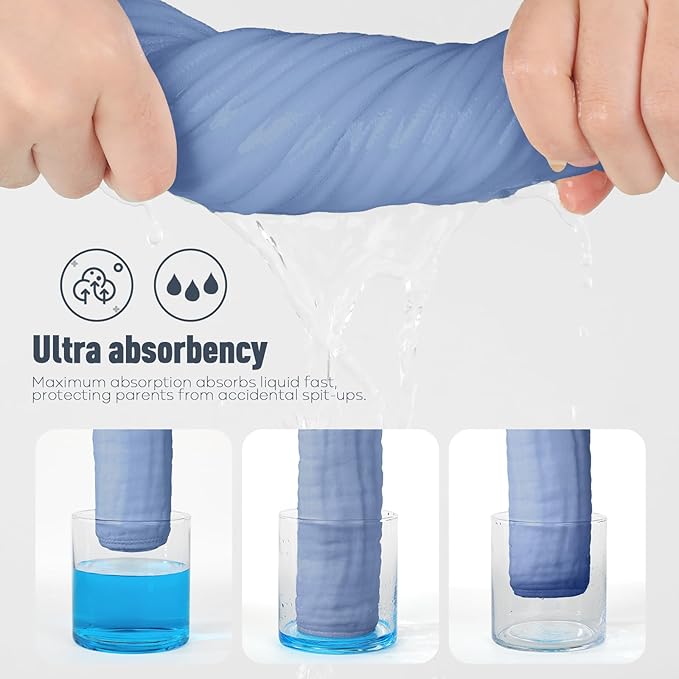 Yoofoss Muslin Burp Cloths for Baby 10 Pack 100% Cotton Baby Washcloths for Boys Girls Large 20''X10'' Super Soft and Absorbent Progressive Blue