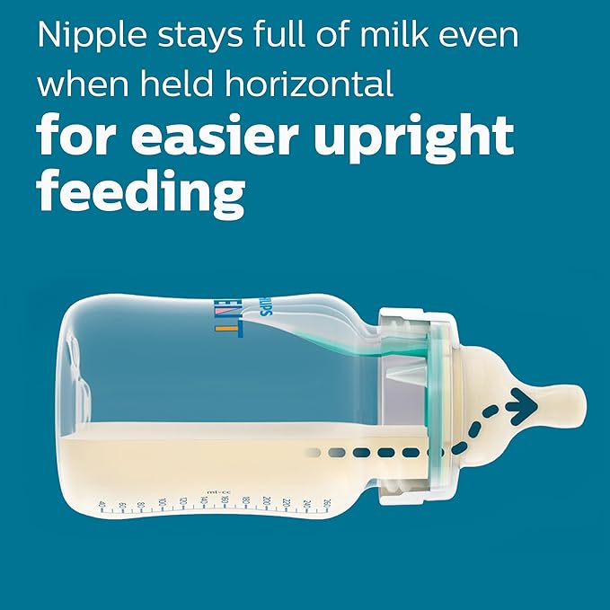 Philips Avent Anti-Colic Bottle with AirFree Vent, 9oz, with Flow 2 Nipples, 1m+, 4pk, Blue, SCY703/24 (Pack of 6)