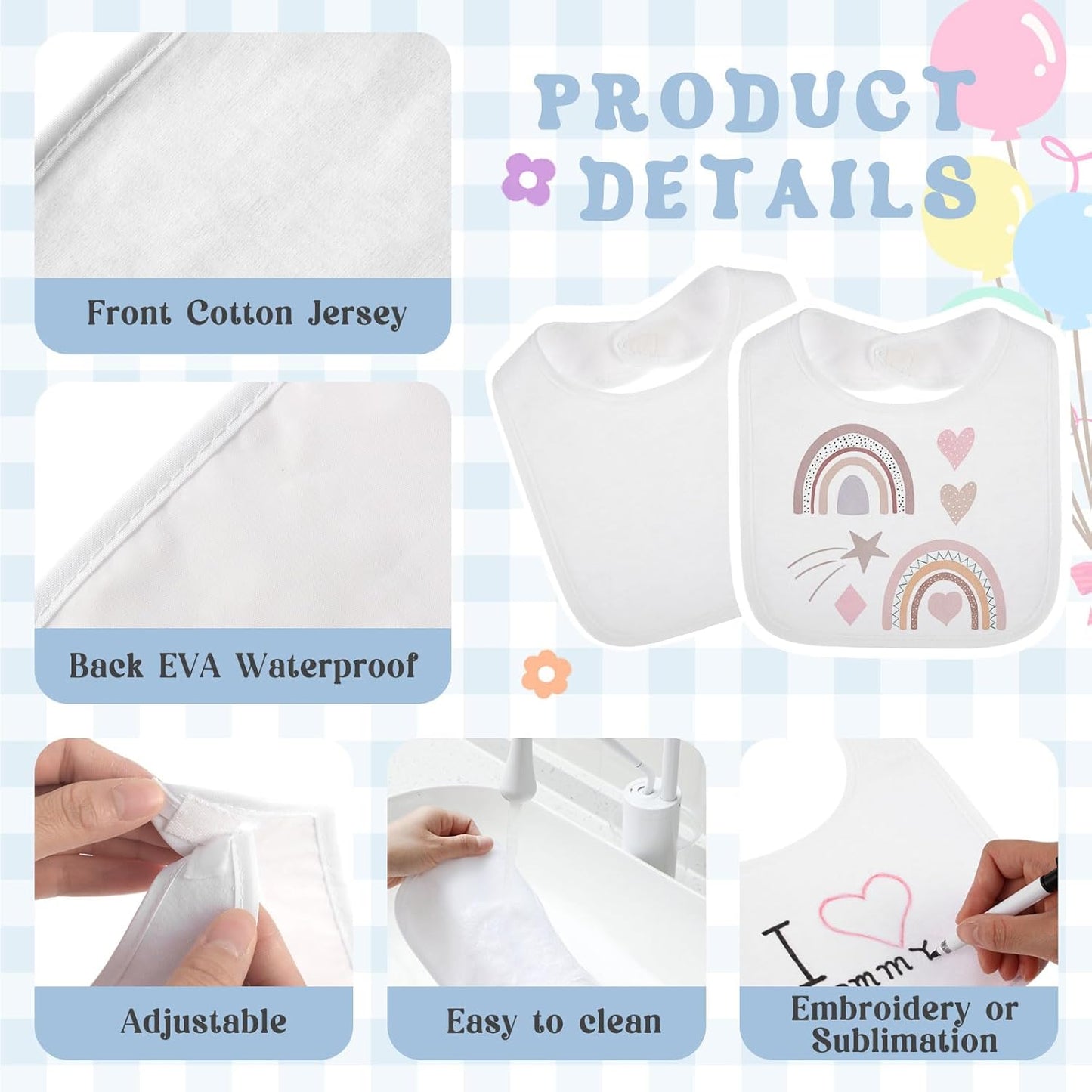 Toulite 100 Pcs White Bibs for Baby Washable Reusable Waterproof Cotton Feeder Bibs with Double Sided Design