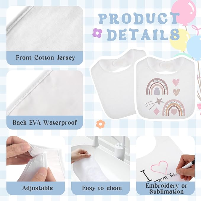 Toulite 40 Pcs White Bibs for Baby Washable Reusable Waterproof Cotton Feeder Bibs with Double Sided Design for Baby Shower Activity and Gifts