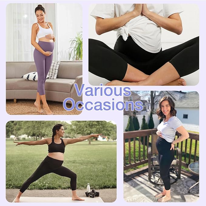 GROTEEN 3 Pack Women's Maternity Leggings with Pockets Over The Belly Workout Yoga Pregnancy Pants