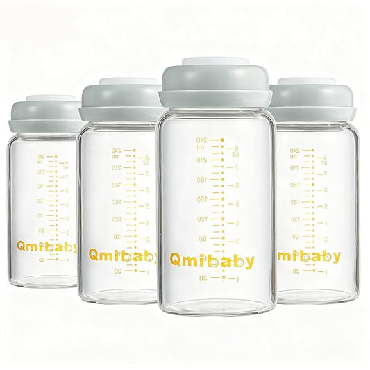 Breast Milk Storage Bottles 240ml 8oz BPA-Free Leak-Proof Baby Bottle for Breastmilk Storage Wide Neck Bottles with Screw Ring Sealing Disk Breastfeeding (Grey, 240ml-4Packs)