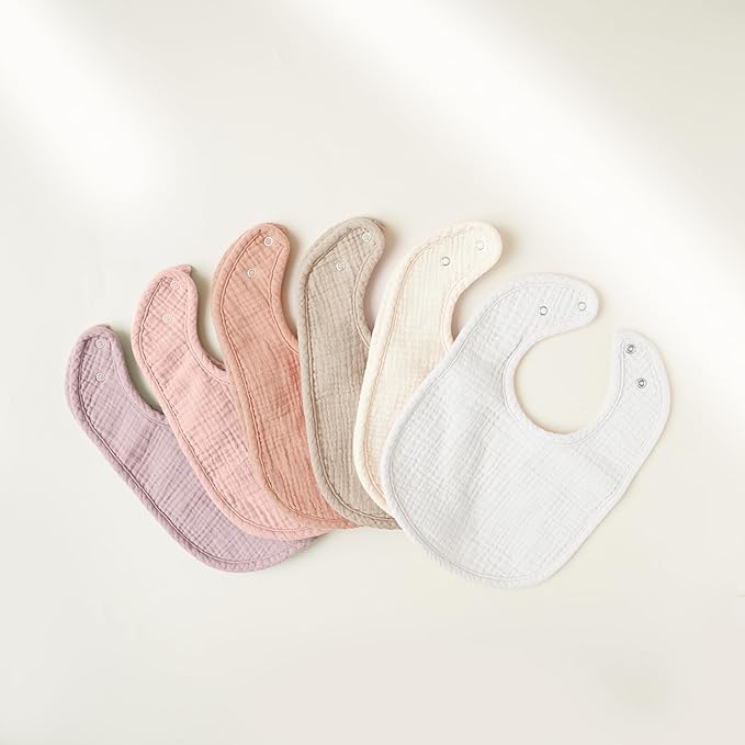 Konssy 6-Pack Muslin Baby Bibs for Boys & Girls, Soft Cotton Absorbent Bandana Drool Bibs for Drooling & Teething