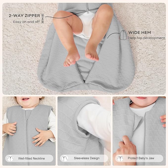 Yoofoss Baby Sleep Sack 0-6 Months, 2.0 TOG Baby Wearable Blanket with 2-Way Zipper, 100% Cotton Fabric Winter Newborn Sleeping sack, Warm Soft Comfy Grey(Small)
