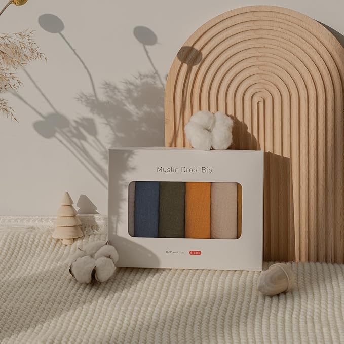 Muslin Baby Drool Bibs for Unisex Boys Girls, 6 Pack Soft Cotton Baby Bib for Teething Drooling, Essentials Shower Gift (6, Yellow)