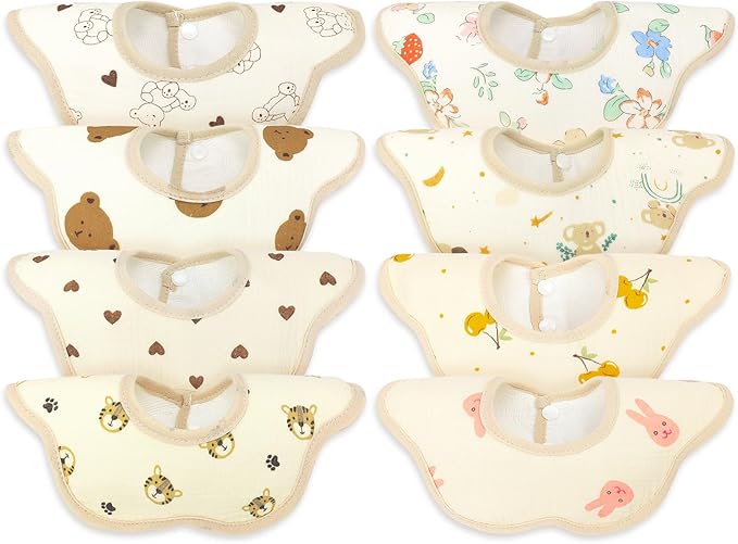 EllieHouse Baby Bibs for Girls Boys 8 Pack Muslin Drool Teeth Drooling Teething Bibs Muslin Cotton for Toddler Infant