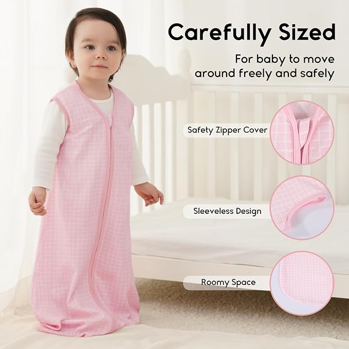 Yoofoss Baby Sleep Sack 18-24 Months 0.5 Tog Wearable Blanket for Baby, 3 Pack 100% Organic Cotton Infant Toddler Sleeping Sack 2-Way Zipper Lightweight Sleep Sack