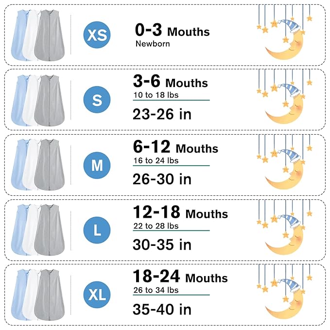 3 Pack Baby Sleep Sack 18-24 Months 100% Rayon Cotton Baby Sleeping Bag 2-Way Zipper Toddler Wearable Blankets Comfy Stretchy Thin Sleep Sacks TOG 0.3